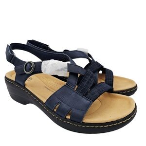 NEW Clarks Collection Merliah Bonita Navy Blue Comfort Sandals 9 Wide